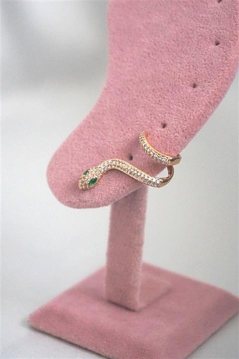 By Meriç Kadın Yılan Model Zirkon Taşlı Altın Renk Kıkırdak Ve Kulak Küpesi