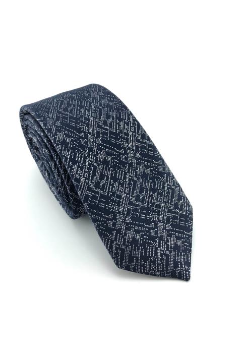 PİERRONİ Lacivert Beyaz Desenli Slim Kravat