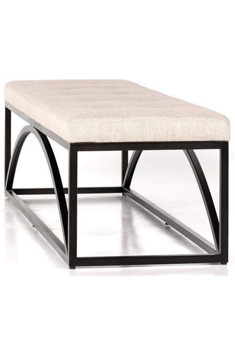 Passion Siyah Metal Ayaklı Yatak Ucu Oturma Bankı Modern Makyaj Oturağı Bej Panomo Kaumaşlı Puf Bench