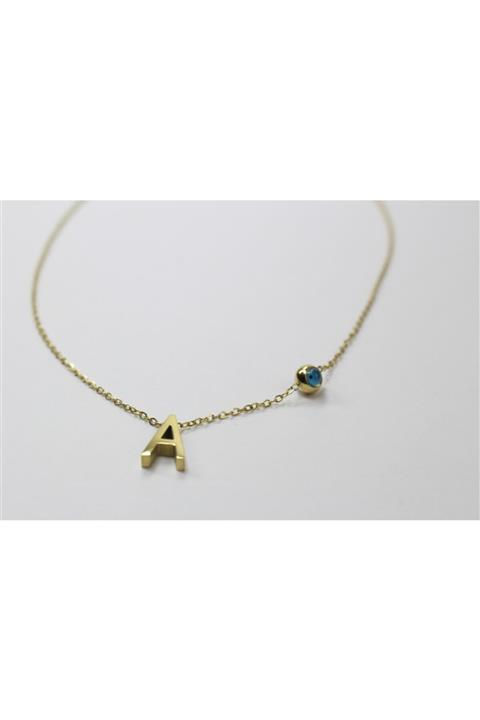 Melis’in Takıları A Harfi Mavi Boncuklu Çelik Kolye