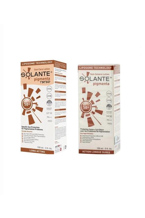 Solante Yüksek Koruyuculu Leke Karşıtı Renkli Güneş Losyonu 150 Ml + Pigmenta Spf 50+ Losyon 150 Ml
