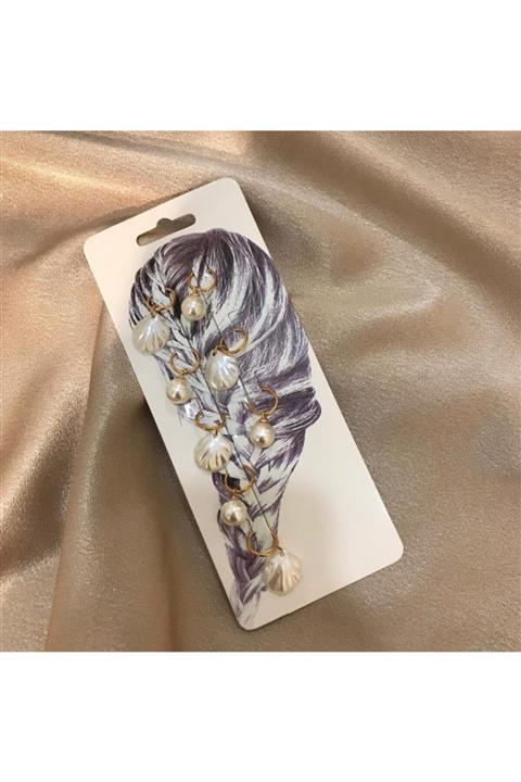 Mistik Aksesuar Inci Ve Kabuklu Saç Küpesi