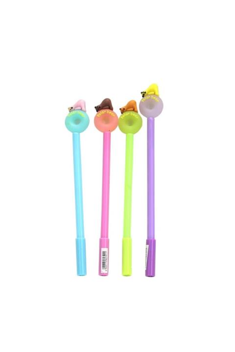 HediyeKanalı Ayıcık Figürlü Dörtlü Rengarenk Siyah Mürekkepli Jel Kalem Seti