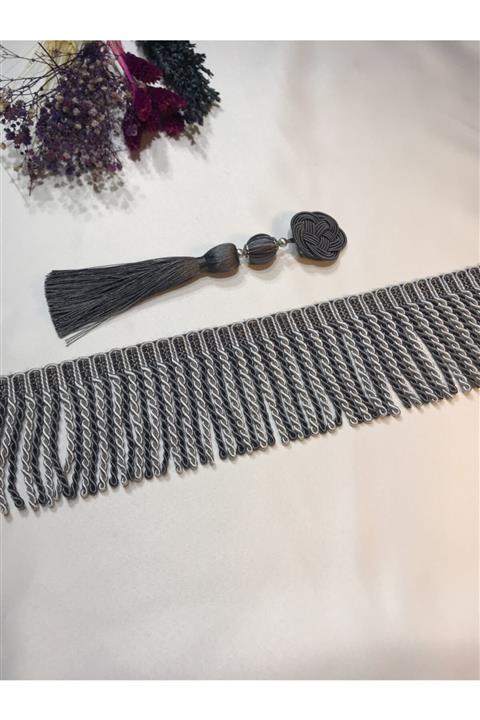 Saççax Exclusive Füme Gri Renk Bulion Saçak Serisi Perde Püskül