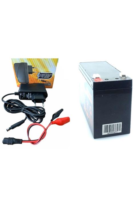 ATAEXPRESS Akü + 1ah Adaptör - 12 Volt 7 Amper Kuru Tip Akü Ve Akü Pil Şarj Cihazı Adaptörü Hazır 2li Set
