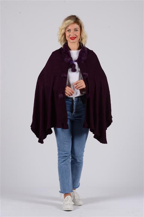 Gezgin tekstil ve aksesuar Kadın Mor Ponponlu Panço