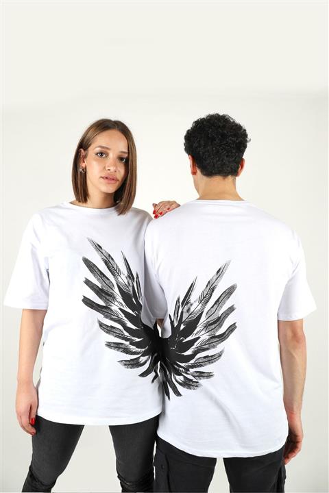 Sekizbiraltı 2' Li Paket - Kanat Baskılı Beyaz Oversize Unisex Tshirt