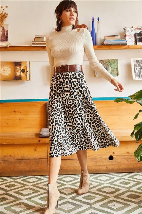 Olalook Kadın Siyah Vizon Beli Lastikli Süet Dokulu Çan Etek ETK-19000141