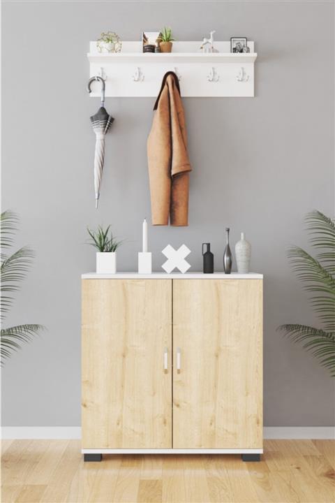 KZY 4 Bölmeli Askılıklı Ayakkabılık & Portmanto -meşe