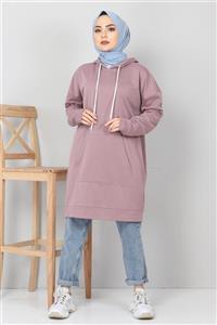 Tesettür Dünyası Kapşonlu Kanguru Cep Sweatshirt Tsd10590 Gül Kurusu