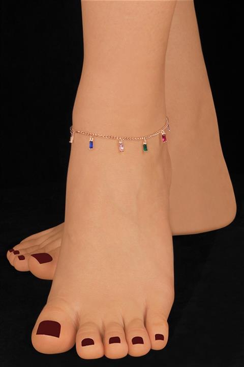 Ziu Renkli Taşlı Şık  Gümüş Halhal 925 Ayar 4,4 Gram