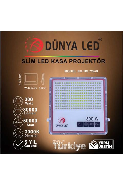 DÜNYA LED Hs.725/3 300w Smd Led Slim Projektör 3000k Günışığı