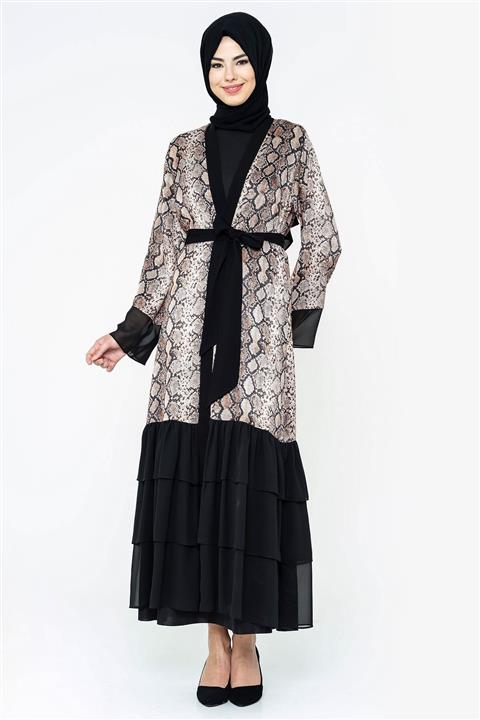 Beyza Yılan Desenli Abaya Ferace 3006