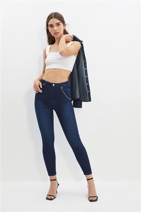 TRENDYOLMİLLA Koyu Mavi Yüksek Bel Skinny Jeans TWOAW22JE0838