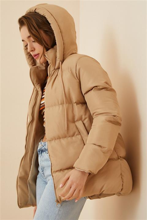 Happiness İst. Kadın Bisküvi Kapüşonlu Oversize Şişme Mont RV00001