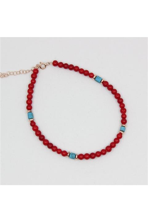 Zelda Silver Top Mercan Taşlı Doğaltaş Halhal