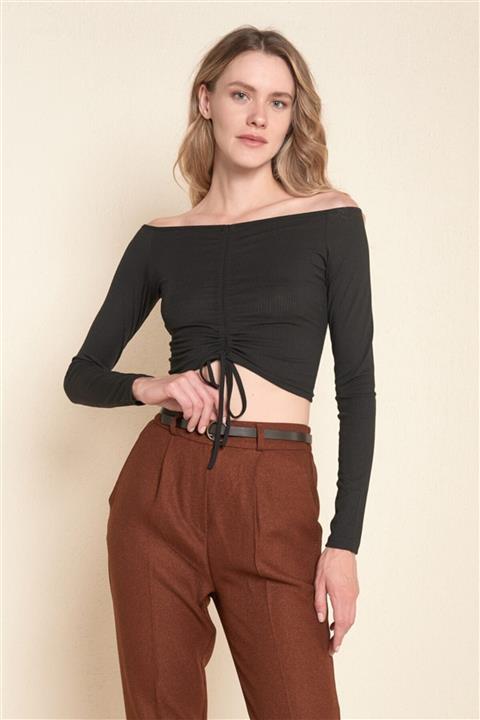 Z GİYİM Kadın Siyah Önü Büzgülü Badi