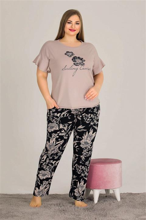 Hayal Sepeti Kadın Siyah Çİçek Desenli Kısa Kollu Pijama Takımı