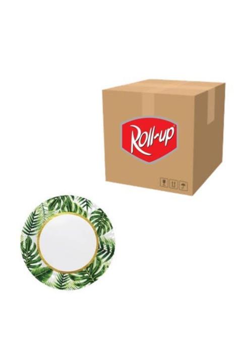 RollUp Party Dreams Altın Simli Yapraklar Yeşil Karton Tabak 23 Cm 8'li (1 Koli 20 Paket)