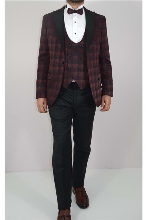 PİSERRO 3003.34 Slim Fit Erkek Damatlık Takım-bordo-54
