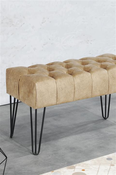 TOCCO Krem Kapitoneli Metal Ayaklı Lüx Cappuccino Puf 9003