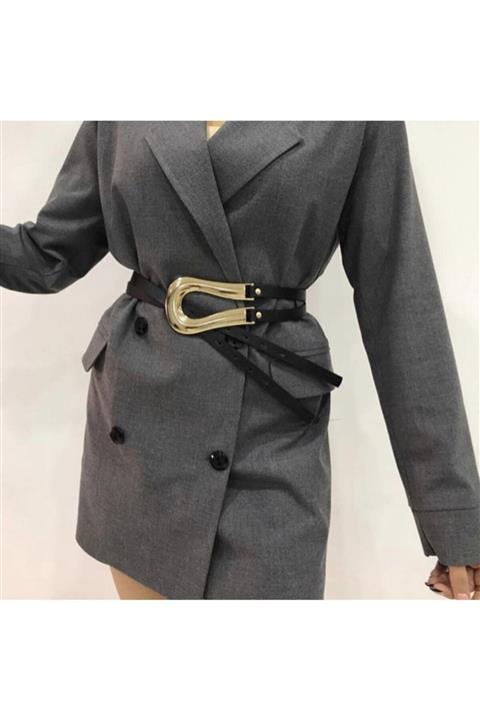 Fiori Kadın Siyah Nal Tokalı Kemer