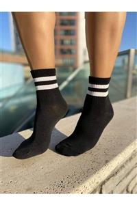 Socks Story Renkli Tenis Çorap Siyah Beyaz Çizgili Unisex Erkek Kadın