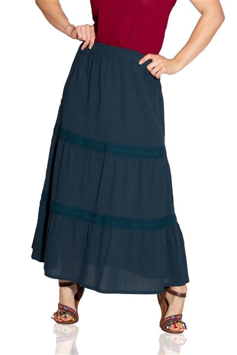 Eliş Şile Bezi Uzun Şile Bezi Dantelli Etek Petrol