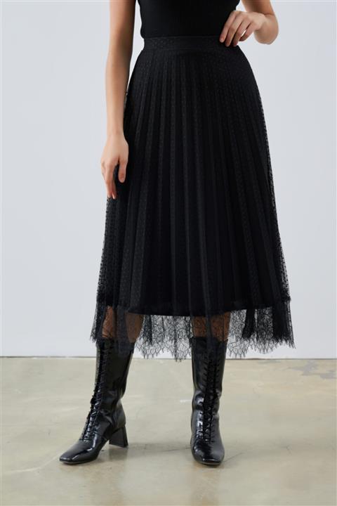 Gusto Tül Pilise Etek - Siyah