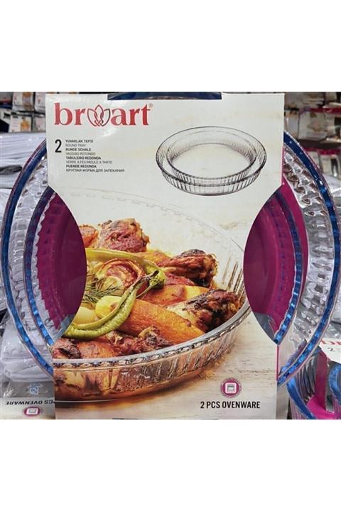 Broart 2'li Bor Cam Yuvarlak Fırın Tepsisi