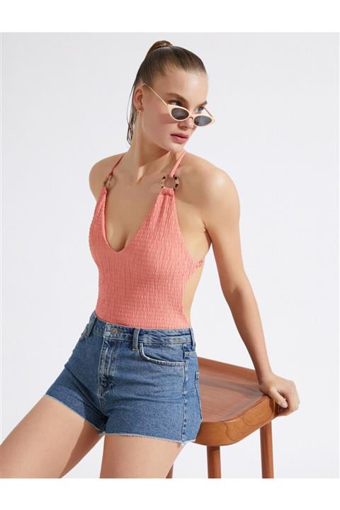 Koton Kadın Pembe Sırt Detaylı Mayo