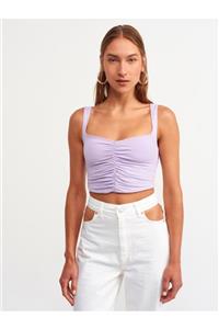 Dilvin 3773 Büzgü Detay Crop Top Lila