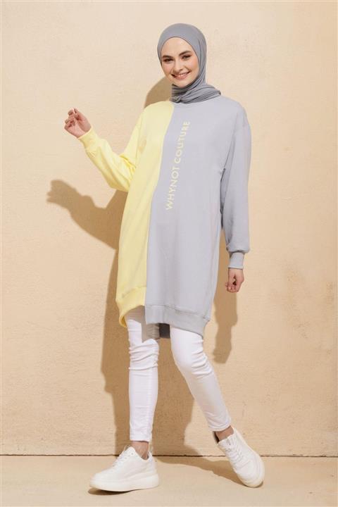 Nefise Ortadan Kesik Çift Renkli Penye Tunik