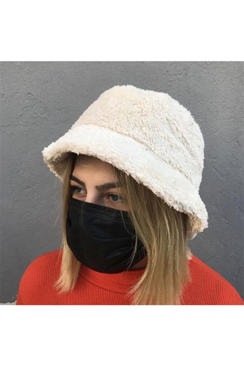 Köstebek Peluş Ekru Renk Bucket Şapka