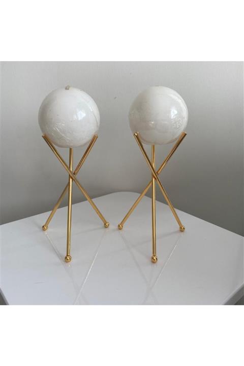 BHRHOME Bahar Home 3 Ayak Özel Set Gold Kaplama Ve Beyaz Mum