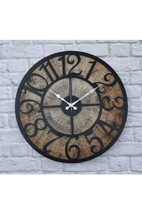 Markakanvas Eski Dünya Duvar Saati 50x50cm Siyah