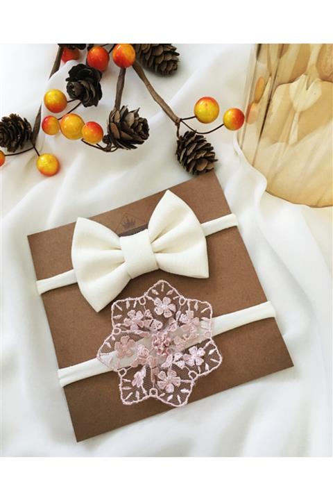 Derinkids 2'li Krem Fiyonk Güpür Çiçek Bebek Bandana Seti