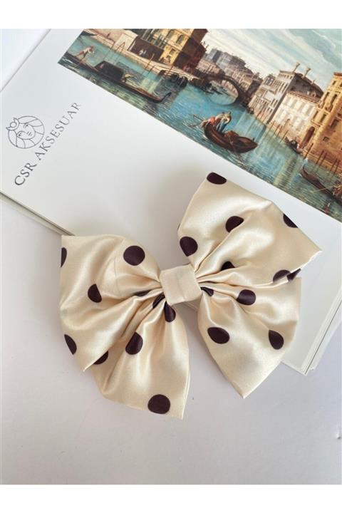 CSR AKSESUAR Ekru Puantiyeli Fiyonk Klips Toka