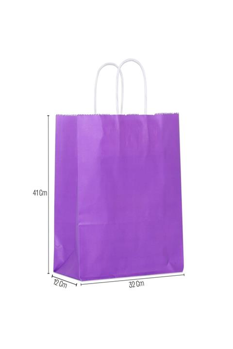 paketlemetezgahı 32*41*12 Mor Saplı Kağıt Çanta 25 Adet
