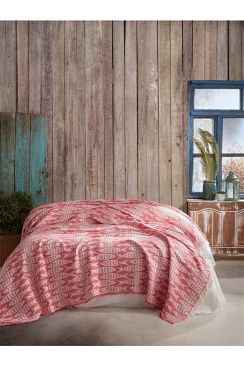 İpekçe Home Ipekçe Eliza Jakarlı Naturel Tek Pike Fish Kırmızı