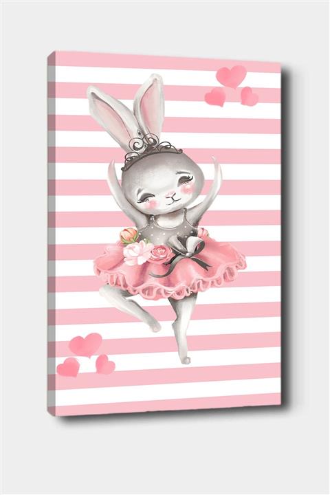 Osso Halı Osso Pembe Çizgili Tavşan Balerin Kız Desenli Dekoratif Çocuk Bebek Odası Kanvas Tablo 50x70 Cm