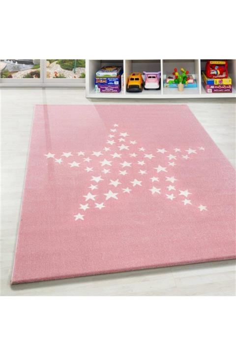 AYYILDIZ Çocuk Bebek Odası Halısı Yıldız Desenli Halı Pembe Beyaz
