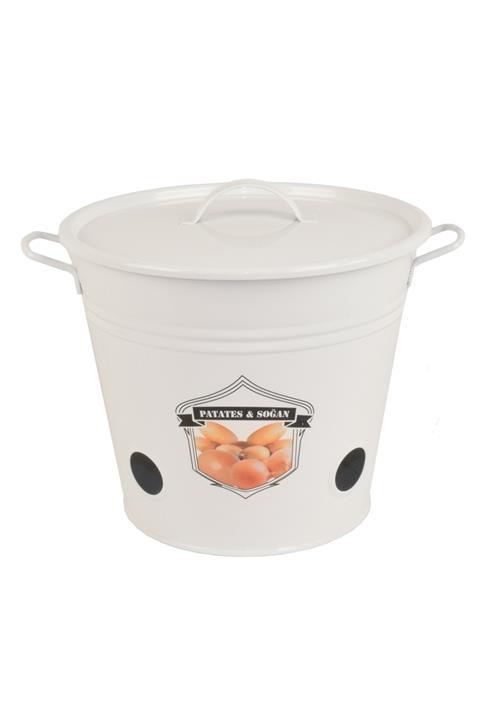 Desen Dekorasyon Patates Soğan Sepeti Tekli Beyaz