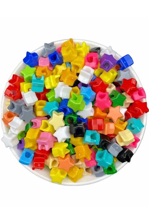 Hedef Bijuteri Geniş Delikli Karışık Renkli Plastik Yıldız Model Boncuk,takı,aksesuar Boncuğu (50gr, 100 Adet)