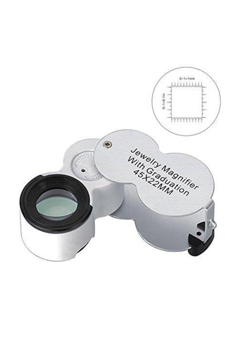 Profisher 45x 22mm Katlanır Ölçekli Optik Lens 2 Beyaz Led 1 Uv Led Işıklı