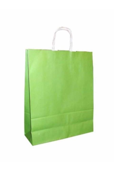 paketlemetezgahı Yeşil Saplı Kağıt Çanta 25 Adet 32*41*12