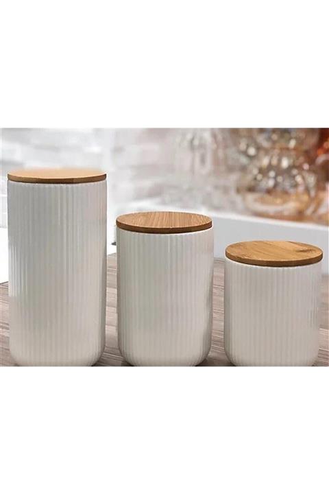 Perotti Dante Porselen Bambu Kapaklı 3'lü Kavanoz Seti