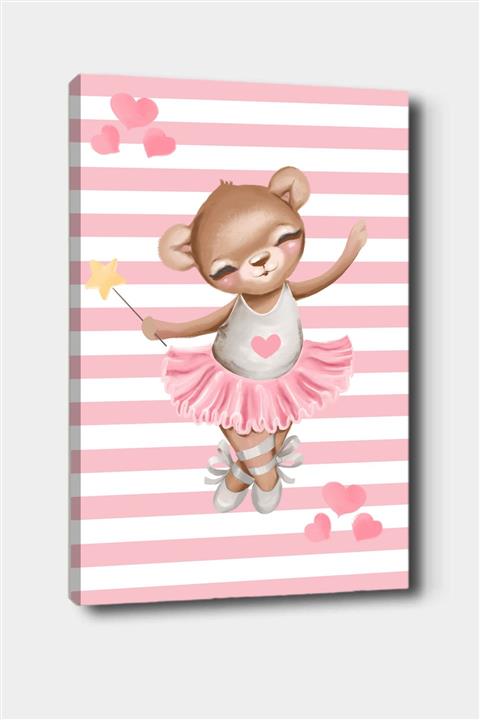 Else Halı Else Pembe Çizgili Ayıcıklı Desenli Dekoratif Çocuk Bebek Odası Kanvas Tablo 50x70 Cm