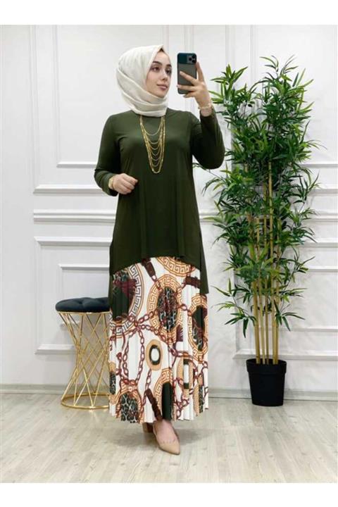 azzebutik 5230 Sevil Etekli Takım K15 Haki