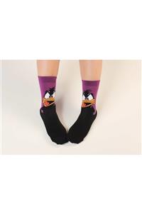 DE&BA SocksWear Unisex Siyah Çizgifilm Karakterli Daffy Duck Çorap